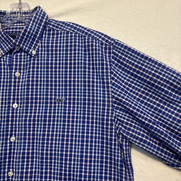 Vineyard Vines Men's Plaid Whale Shirt Button Down Pink Blue Size Large Preppy - Picture 4 of 15